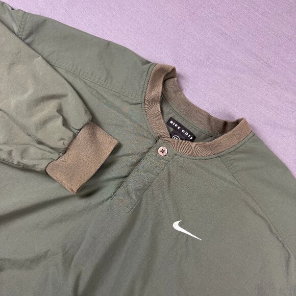 Vtg Nike Golf Jacket Mens XXL Green Henley Windbreaker Y2K Button Pullover Nylon - Picture 1 of 7